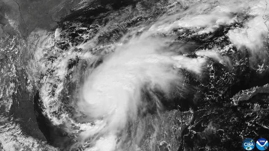 A satellite image of Tropical Storm Isaias