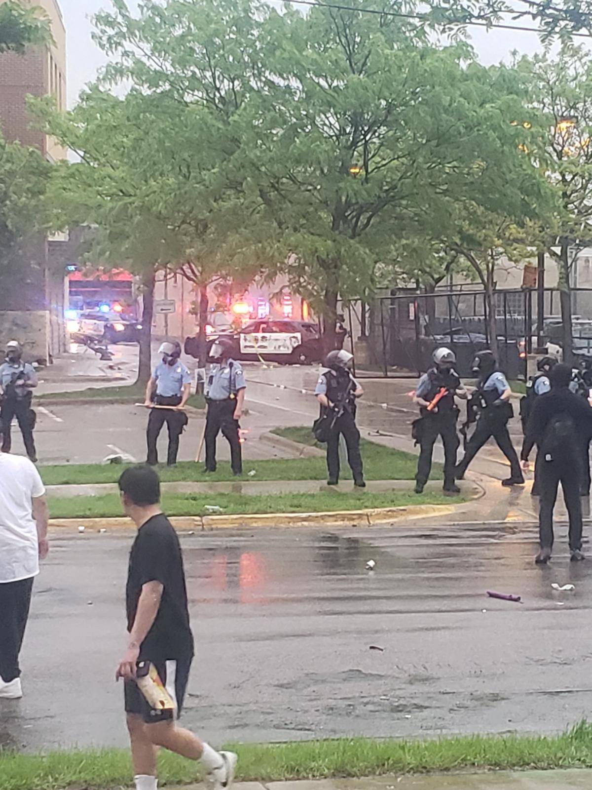 Police are seen during a protest after the death of George Floyd in Minneapolis