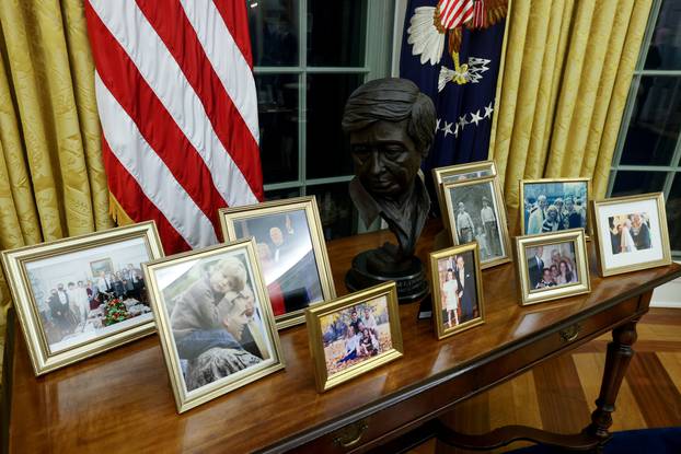 A general view shows President Biden’s redecorated Oval Office at the White House in Washington