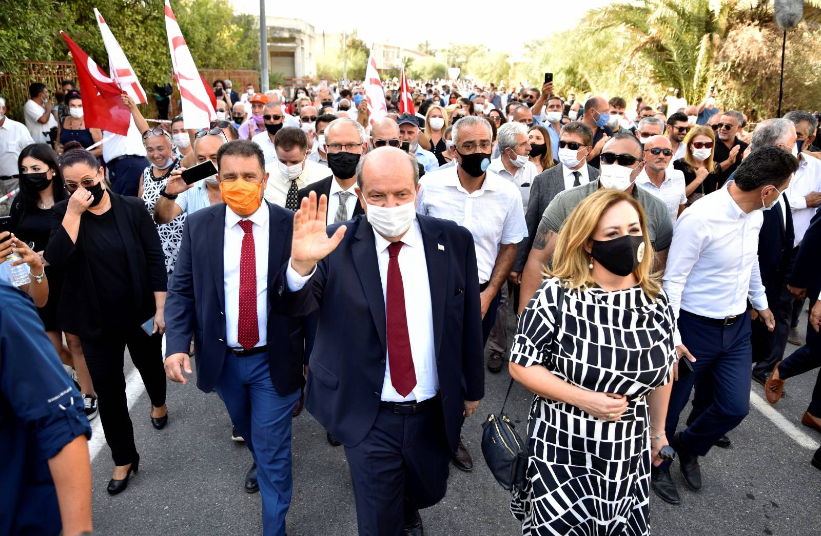 Tatar, presidential candidate for the Turkish Cypriot elections, is seen inside an area fenced off by the Turkish military since 1974 in Varosha