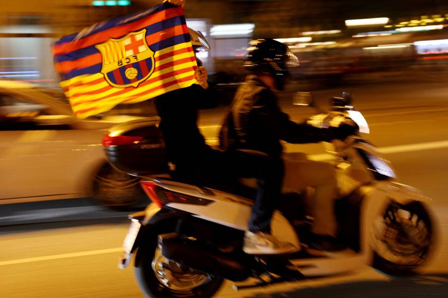 FC Barcelona fans celebrate winning LaLiga