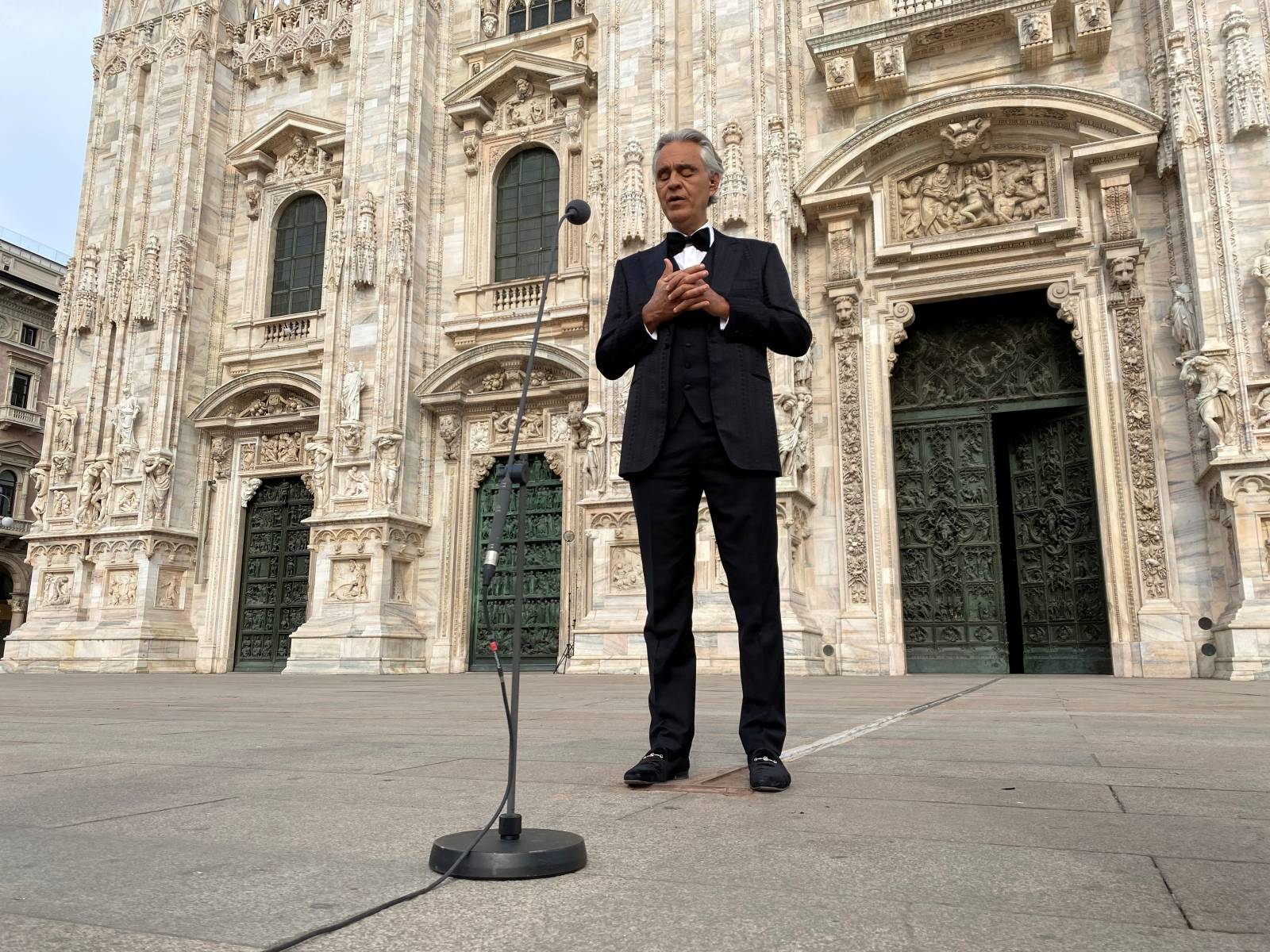 Italian opera singer Andrea Bocelli participates in ''Music for hope'' event at an empty Duomo Cathedral in Milan