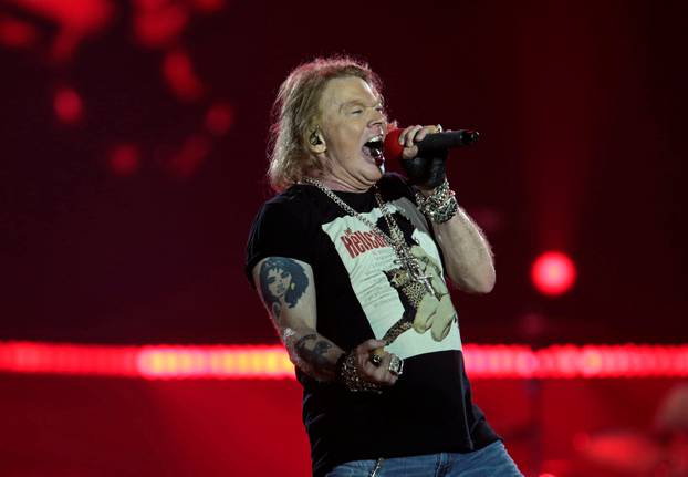 Axl Rose, lead singer of U.S. rock band Guns N' Roses, performs during their "Not in This Lifetime... Tour" at the du Arena in Abu Dhabi