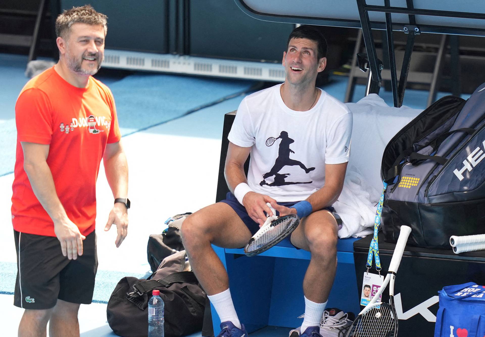 Novak Djokovic practices at Melbourne Park in Melbourne