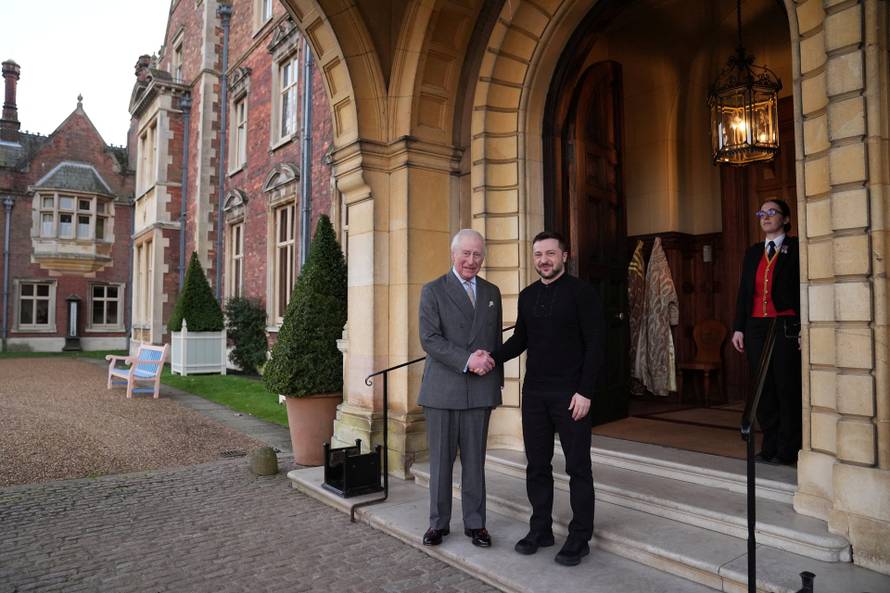 Britain's King Charles meets with Ukrainian President Volodymyr Zelenskiy at the Sandringham Estate