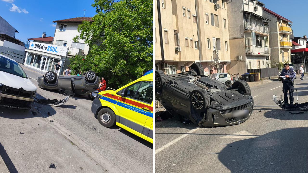 FOTO Auto na krovu u Zagrebu, jedan čovjek završio u bolnici
