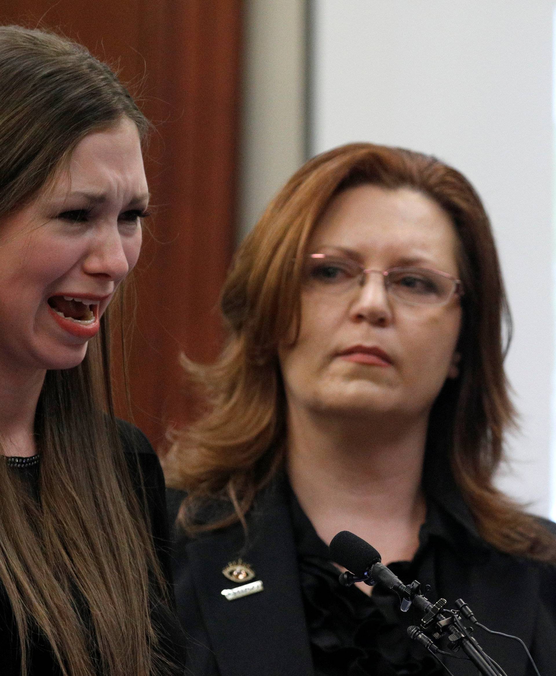 Victim Jessica Smith speaks at the sentencing hearing for Larry Nassar, a former team USA Gymnastics doctor who pleaded guilty in November 2017 to sexual assault charges, in Lansing