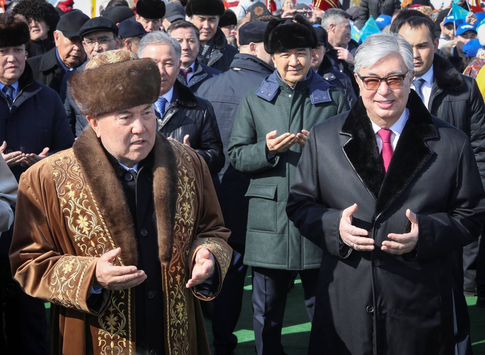 Former Kazakh President Nazarbayev and President Tokayev visit a fair of Navruz festival in Astana