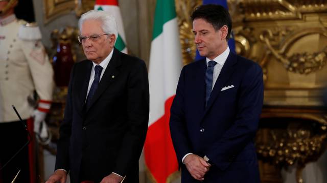The new Italian government led by Prime Minister Giuseppe Conte, is sworn in at the presidential palace in Rome