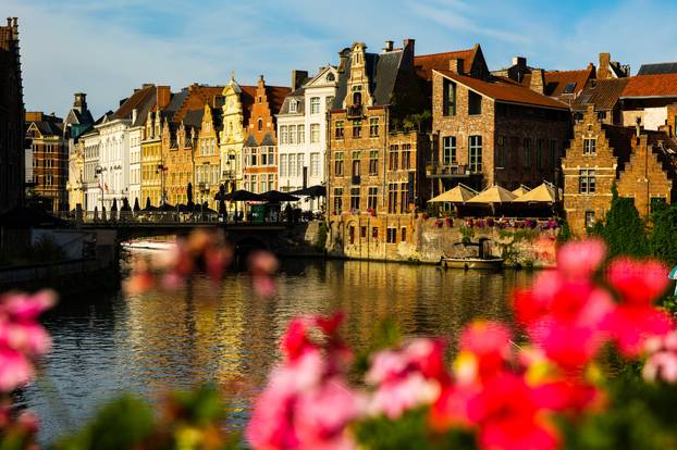 GHENT, BELGIUM - AUGUST 6, 2022: Summer landscape of city streets