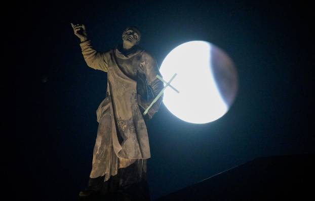A full moon is seen during a "Blood Moon" total lunar eclipse