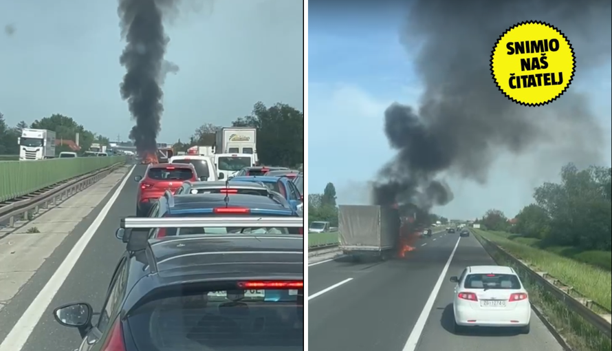 VIDEO Buktinja na zagrebačkoj obilaznici: Zapalio se kamion, nastala je kilometarska gužva!