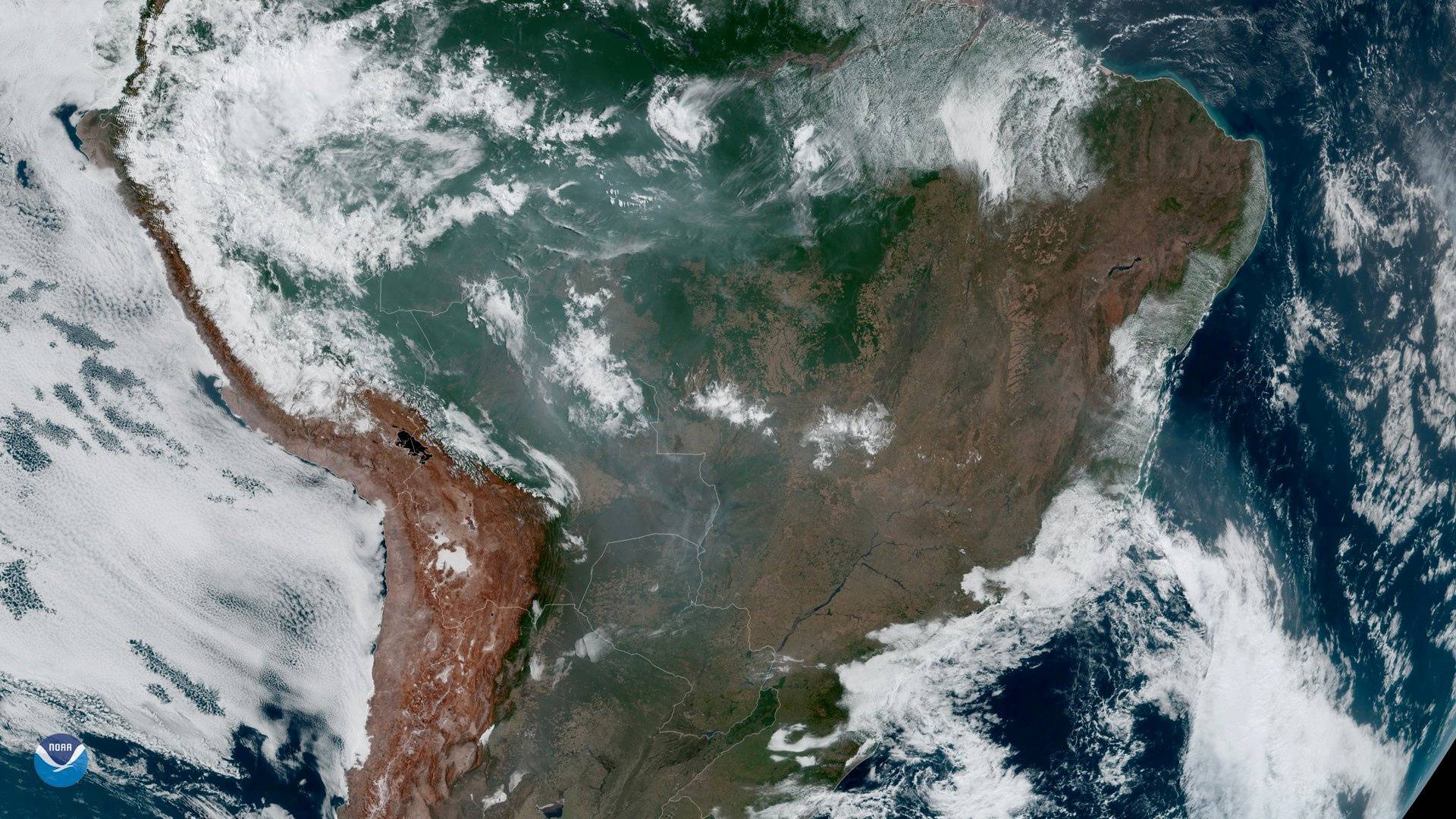 Fires burning in the Amazon Rainforest are pictured from space