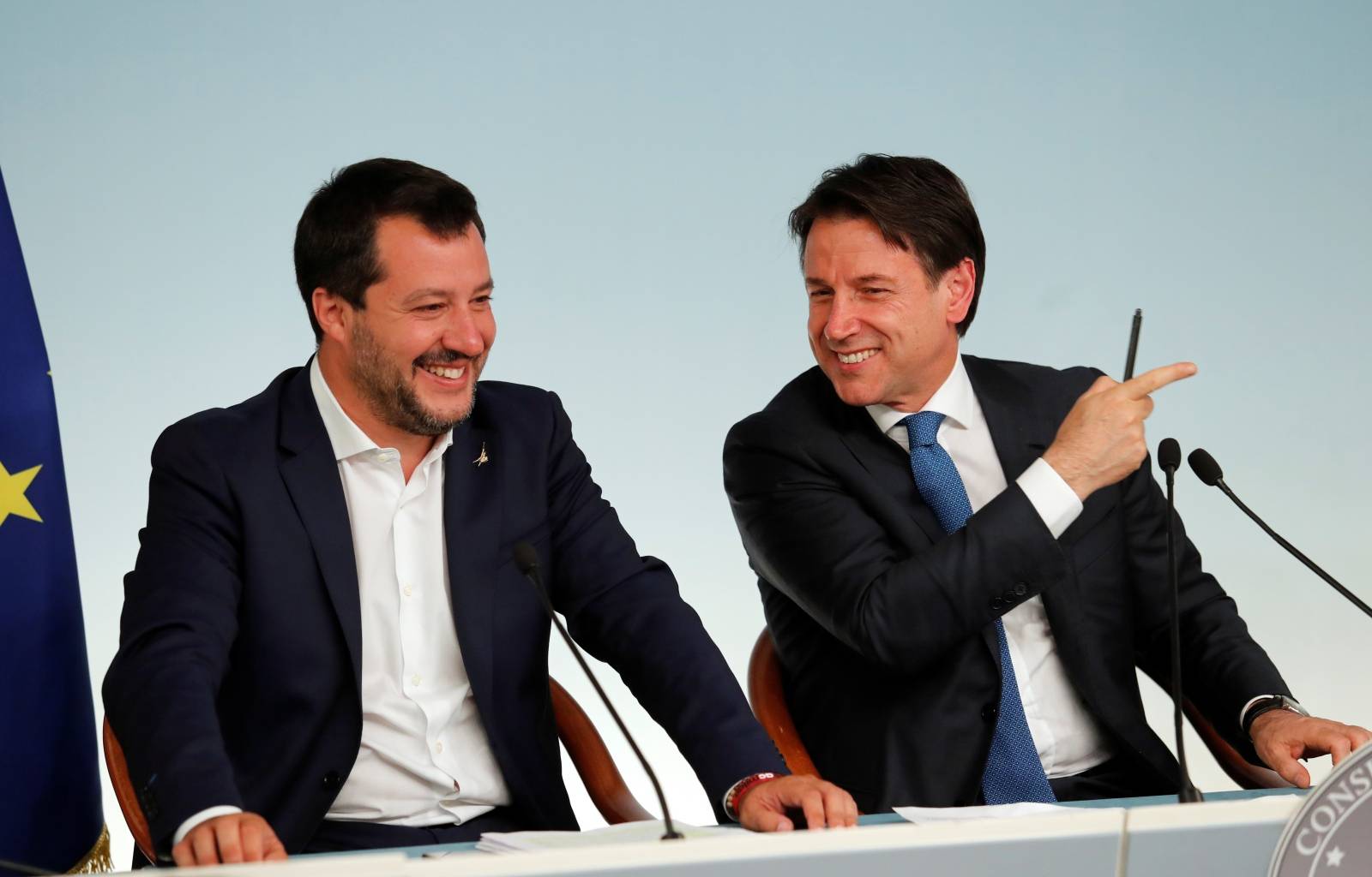 Italian PM Conte and Deputy PMs di Maio and Salvini hold a joint news conference in Rome