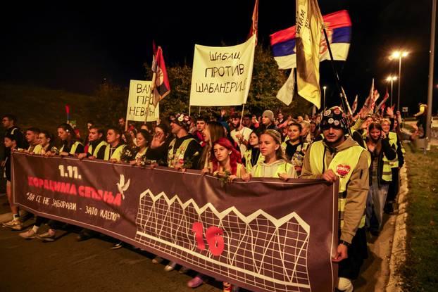 Demonstrators protest to mark the first anniversary of the fatal November 2024 Novi Sad railway station canopy collapse, in Novi Sad