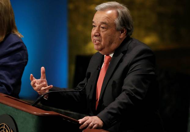 Former U.N. High Commissioner for Refugees Antonio Guterres speaks during a debate in the United Nations General Assembly between candidates vying to be the next U.N. Secretary General at U.N. headquarters in New York