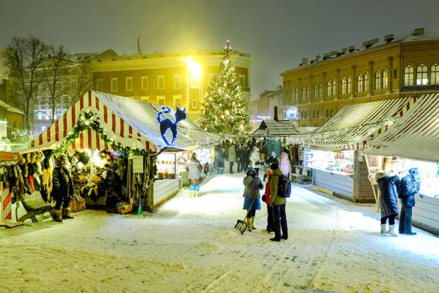 Christmas market at the Dome square in Riga Old Town, Latvia.
