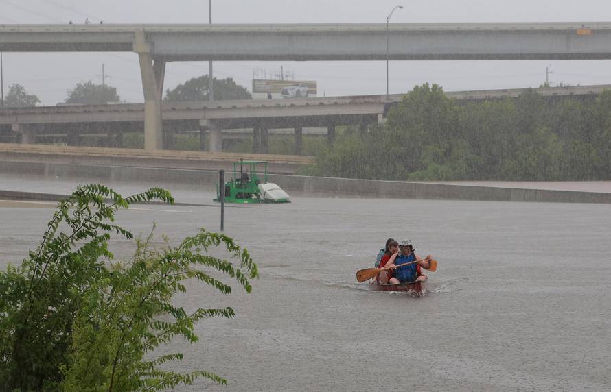 Submerged freeways from the effects of Hurricane Harvey are seen during widespread flooding in Houston