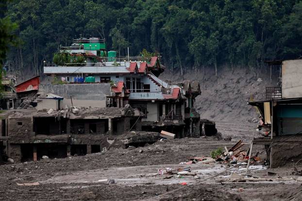 Damaged houses following a flash flood at Trishuli, Nepal