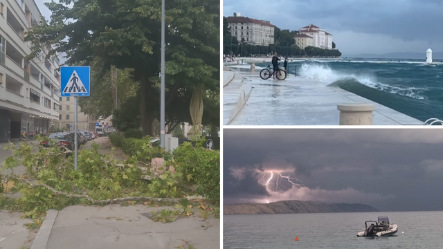 FOTO Nevrijeme stiglo do mora: U Zadru jak vjetar ruši stabla, iznad Paga oblaci i grmljavina