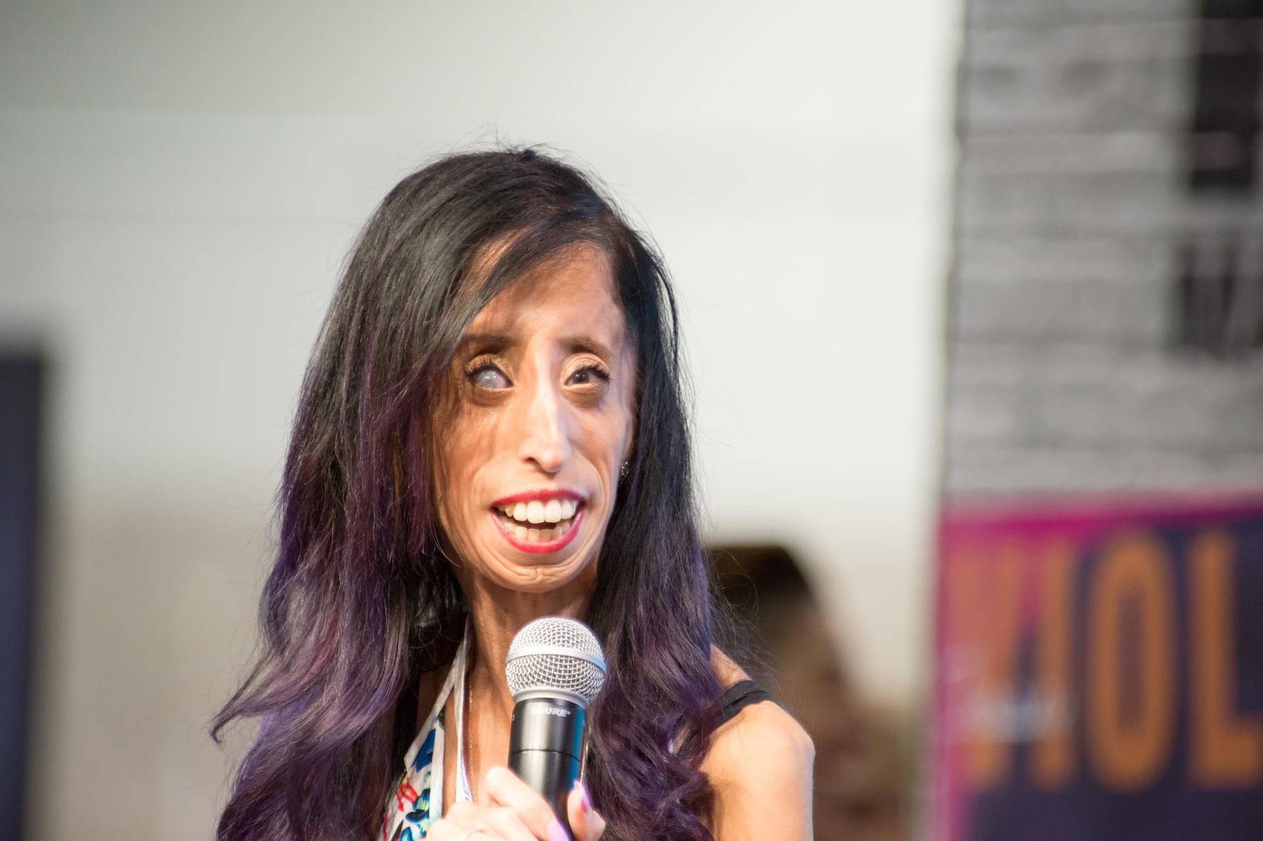 Anaheim, CA Â June 23: Motivational speaker Lizzie VelÃ¡squez speaks at VidCon 2015 at the Anaheim Convention Center in Anaheim,
