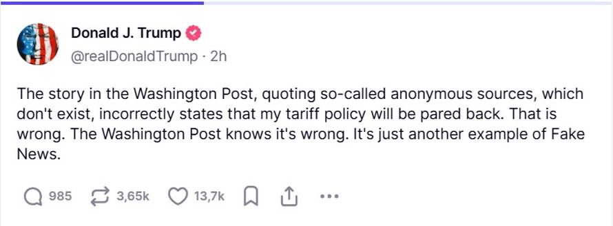 Trump opovrgnuo izvješće Washington Posta o carinama