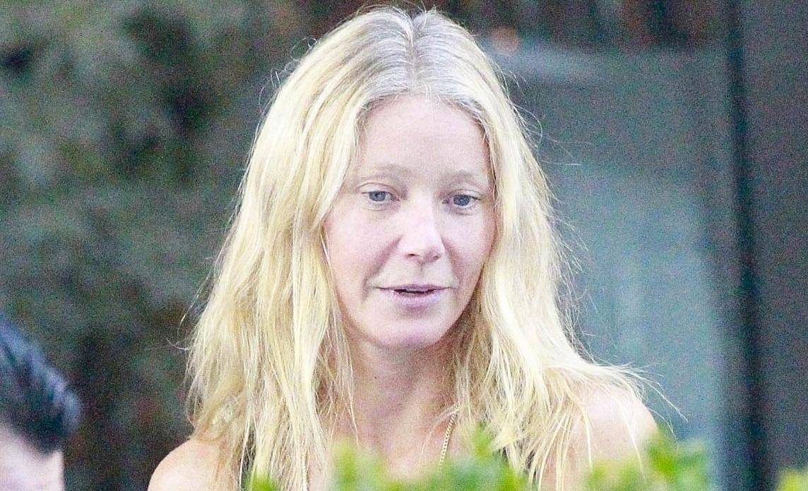 *EXCLUSIVE* Gwyneth Paltrow shows off grey roots and goes makeup free for Sunday dinner with family and friends at Mr. Chow