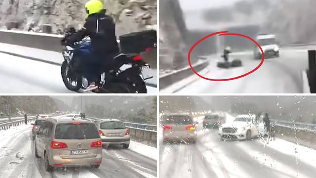 VIDEO Pogledajte kaos u Klisu: Snimili motorista koji je pao na ledenoj cesti. Sudarili se i auti!