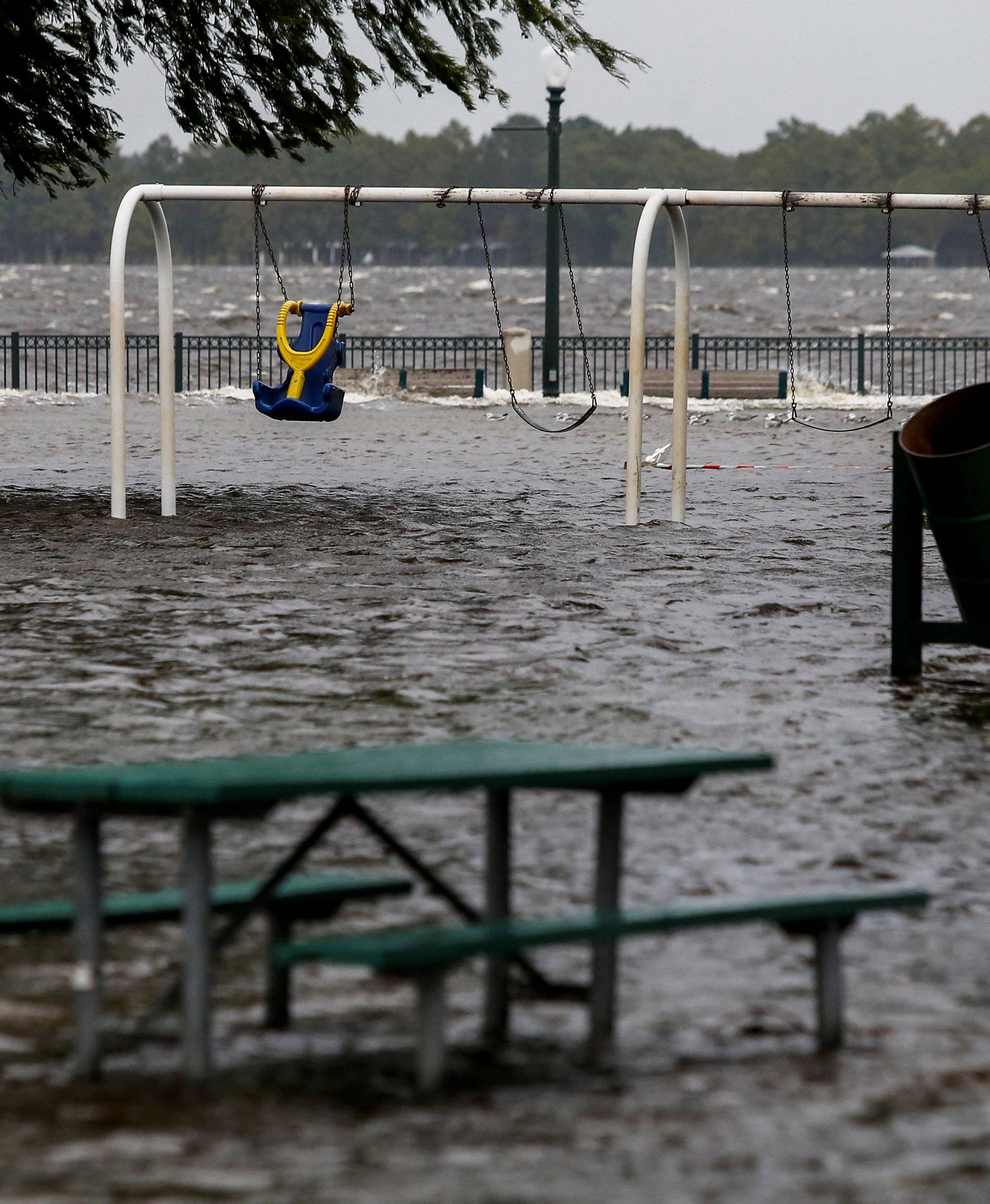 The Union Point Park Complex is seen flooded as the Hurricane Florence comes ashore in New Bern, North Carolina