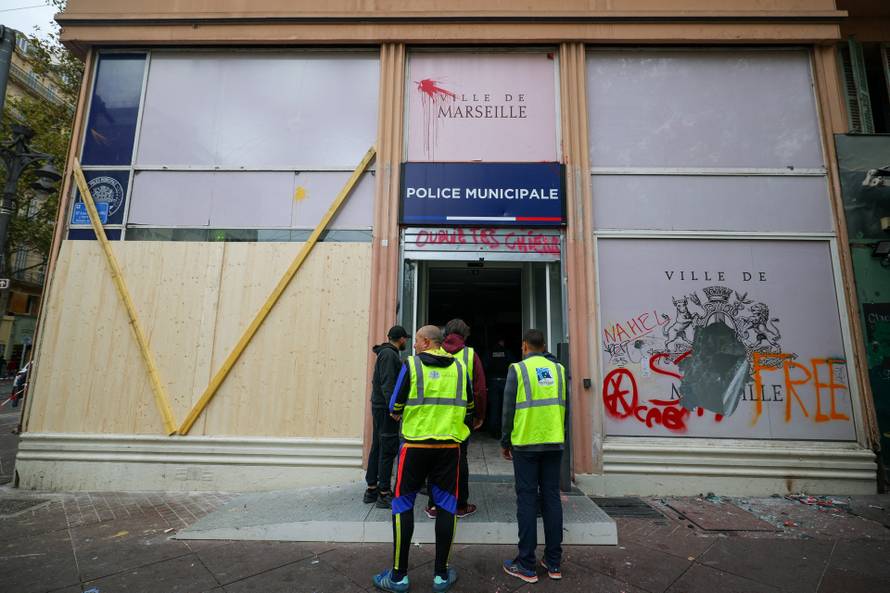 Aftermath of clashes during a national day of protests against the cost of living and rising fuel prices, in Marseille