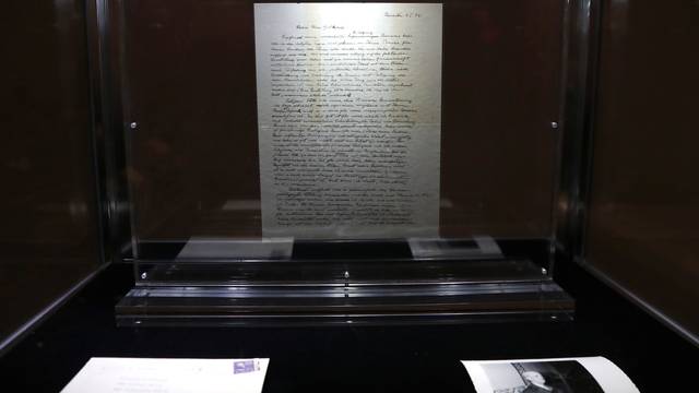 A letter known as "The God Letter"  written by Albert Einstein and addressed to philosopher Eric Gutkind from 1954 is seen on display at Christie's auction house ahead of it's sale in New York