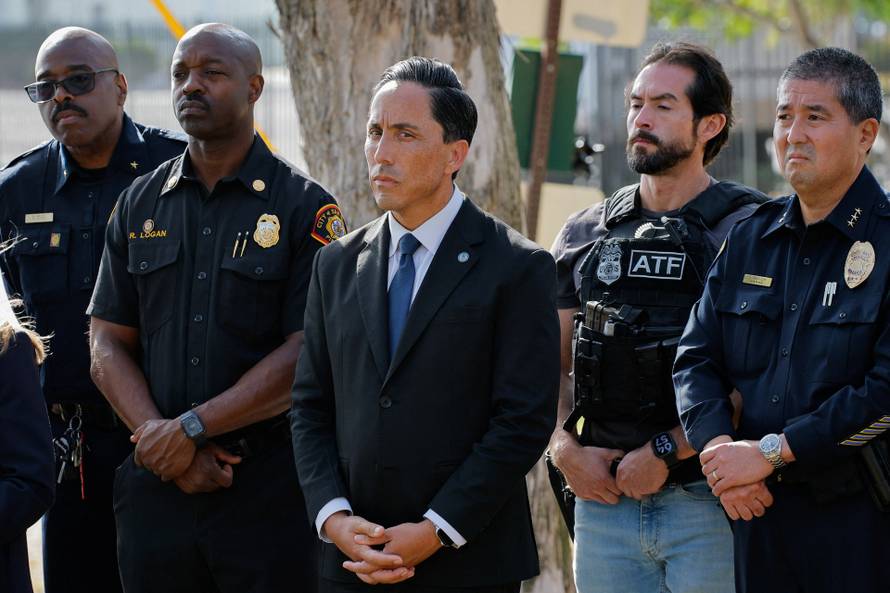 Authorities hold a press conference following a shooting at the Islamic Center in San Diego