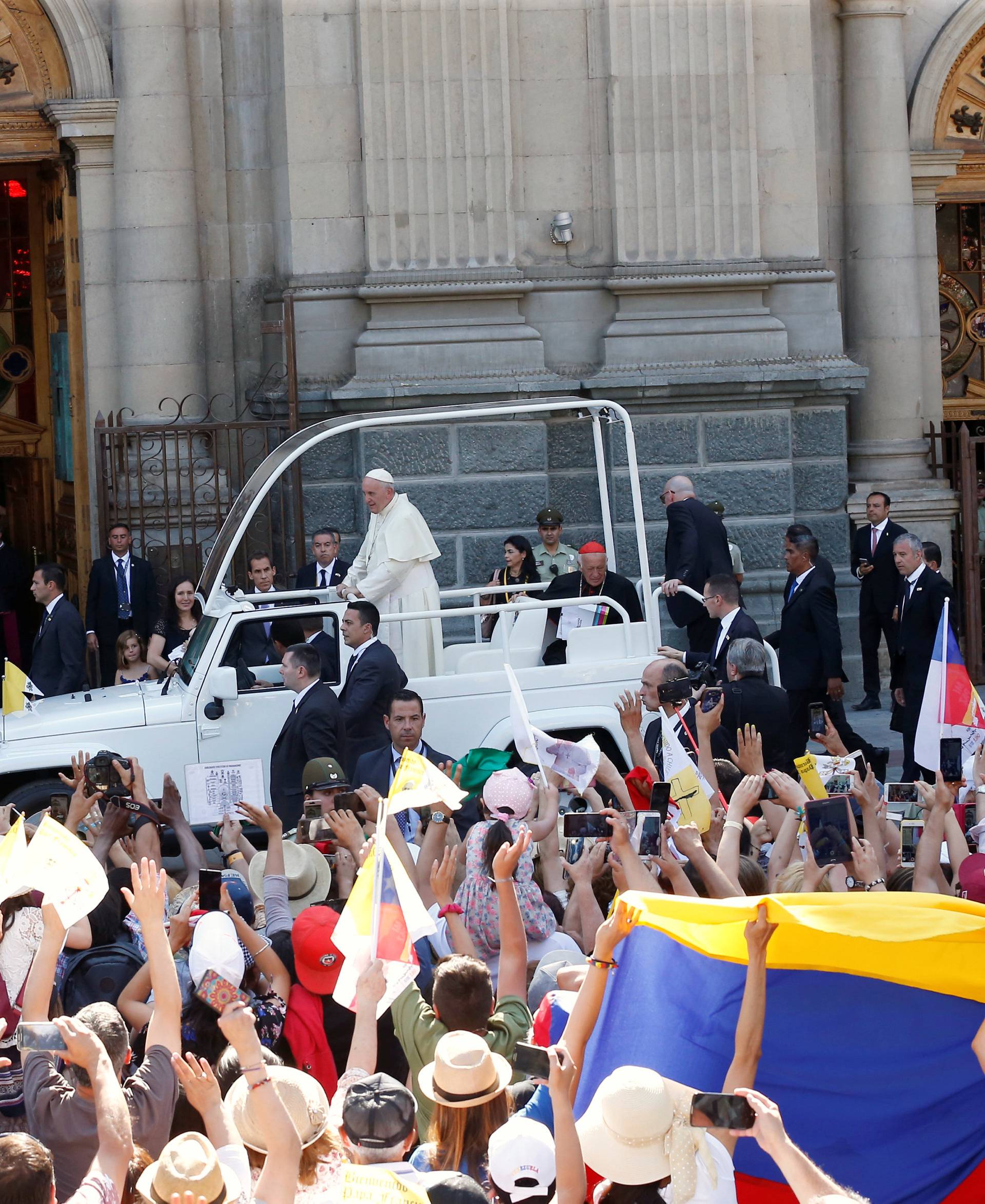 Pope Francis arrives at the Metropolitan Cathedral, in Santiago