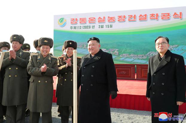 North Korean leader Kim Jong Un attends the groundbreaking ceremony for Kangdong Greenhouse Farm, in Pyongyang