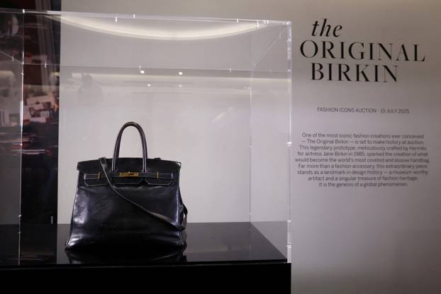 The Original Birkin displayed at Sotheby’s auction house in Paris