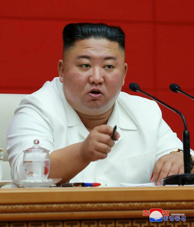 North Korean leader Kim Jong Un addresses a plenary meeting of the Central Committee of the Workers