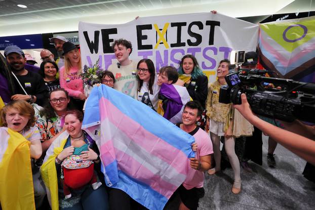 Nemo welcomed by fans at the Zurich Airport, in Kloten