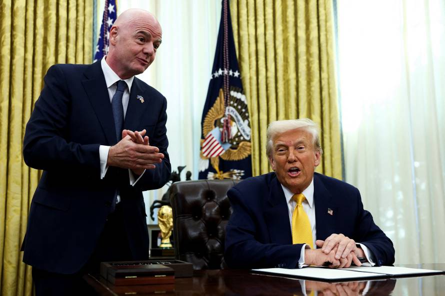 U.S. President Donald Trump and FIFA President Gianni Infantino in the Oval Office of the White House in Washington