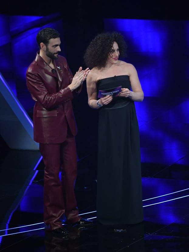 Sanremo, 74th Italian Song Festival, First Evening. Marco Mengoni and the guests on stage