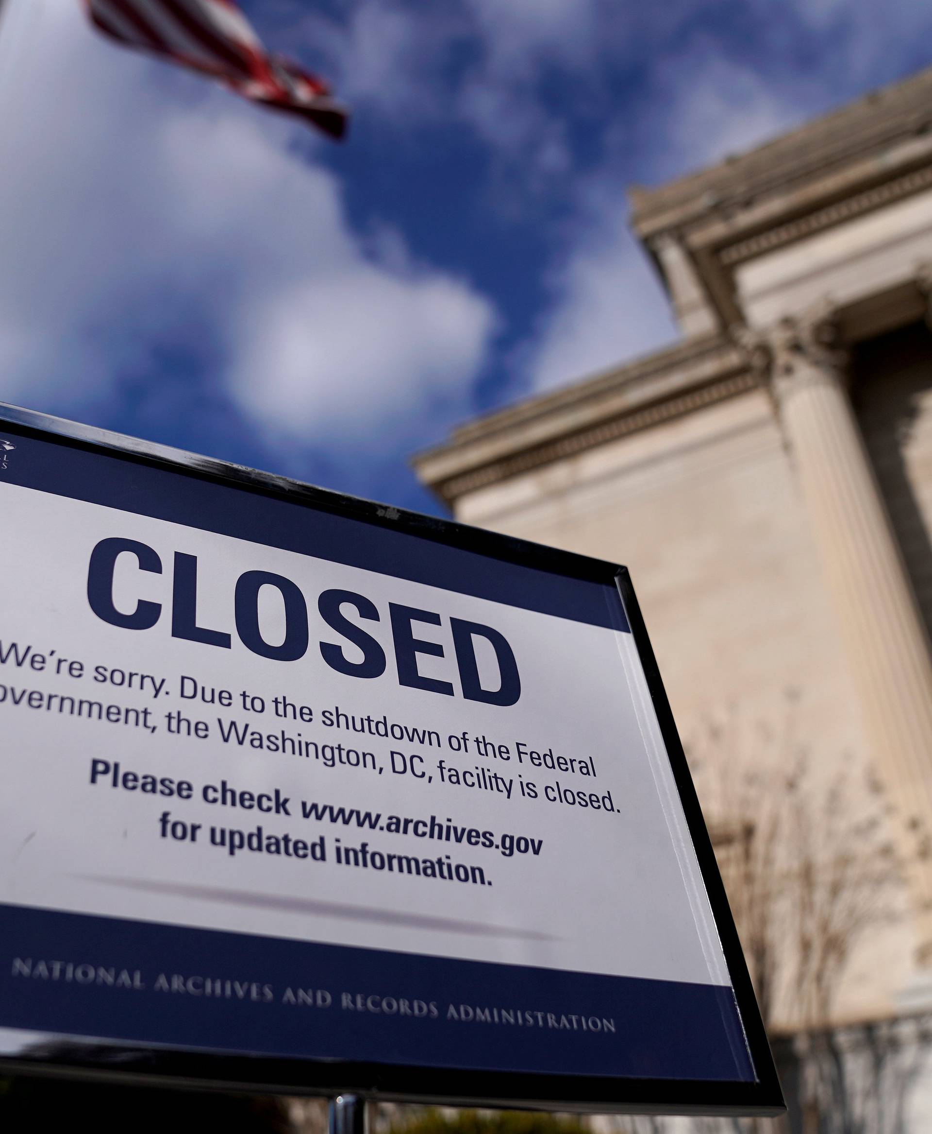 FILE PHOTO: A sign declares the National Archive is closed due to a partial federal government shutdown in Washington