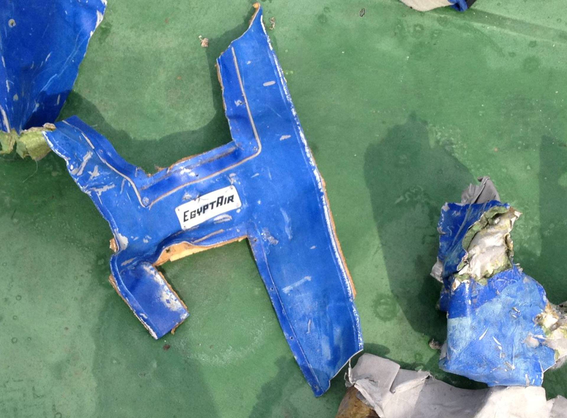 Recovered debris of the EgyptAir jet that crashed in the Mediterranean Sea are seen in this still image taken from video