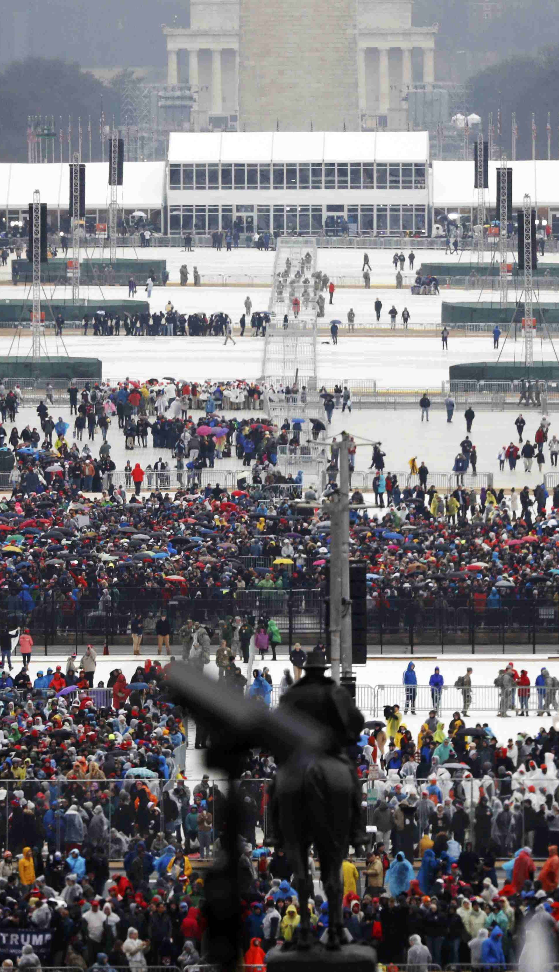 Spectators gather for the inauguration ceremonies swearing in Donald Trump as the 45th president of the United States on the West front of the U.S. Capitol in Washington