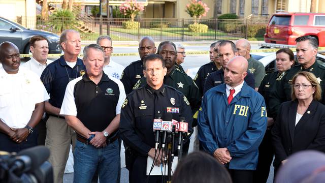 Orlando Police Chief John Mina and other city officials answer the media's questions about the Pulse nightclub shooting in Orlando