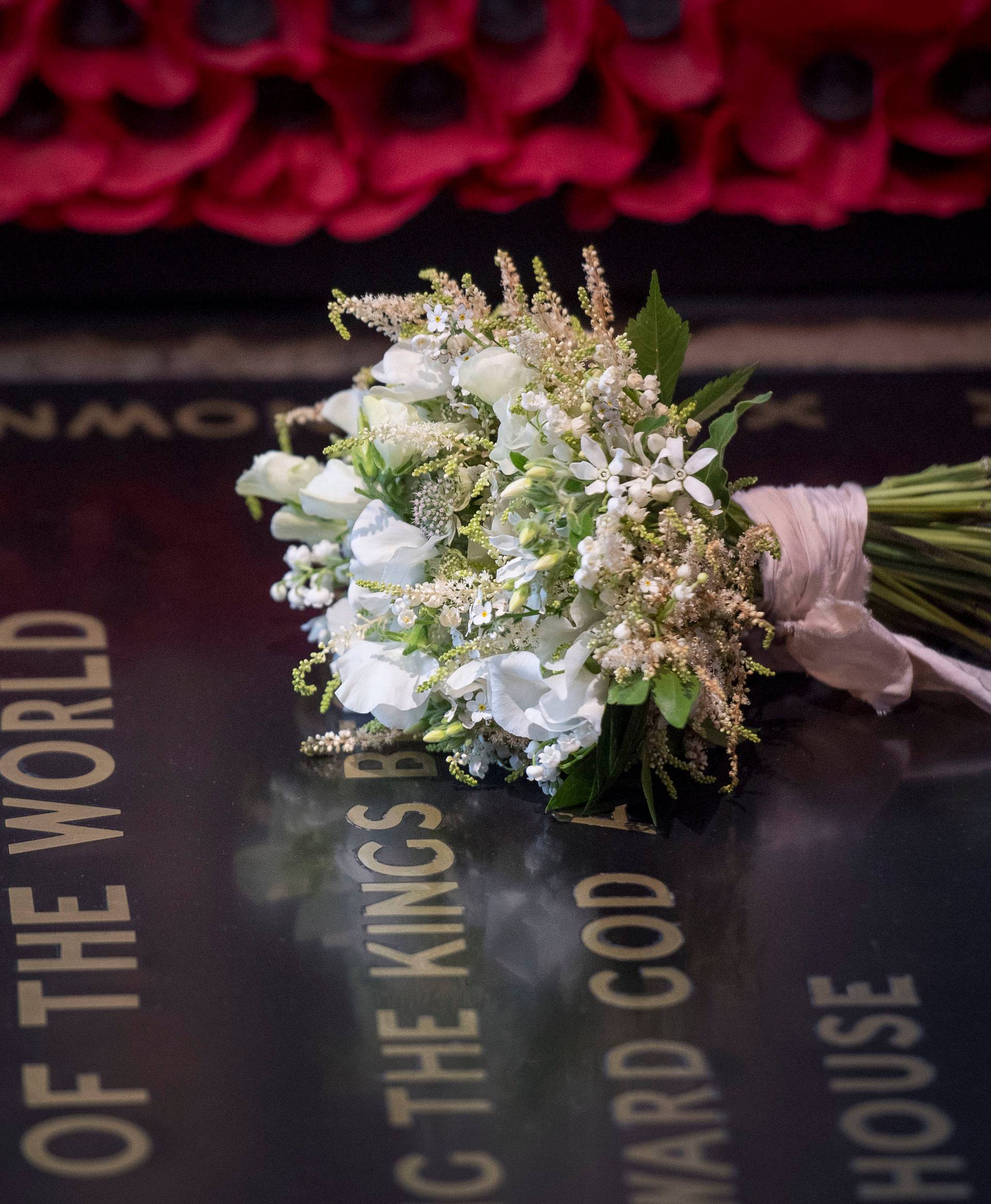 Meghan Markle's wedding bouquet lies on the grave of the Unknown Warrior in the west nave of Westminster Abbey, London