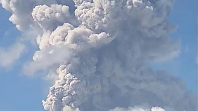 A column of ash rises following an eruption of Mount Merapi, Magelang, in Central Java