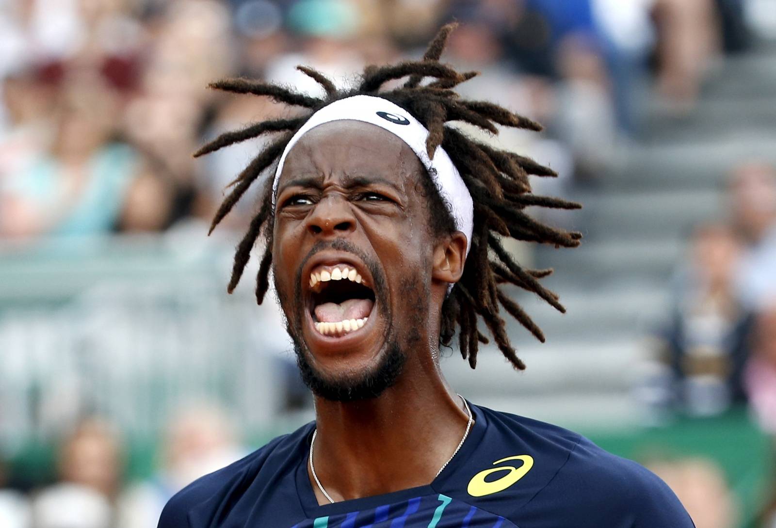 FILE PHOTO: Gael Monfils of France reacts during the final of the Monte Carlo Masters against Rafa Nadal of Spain.