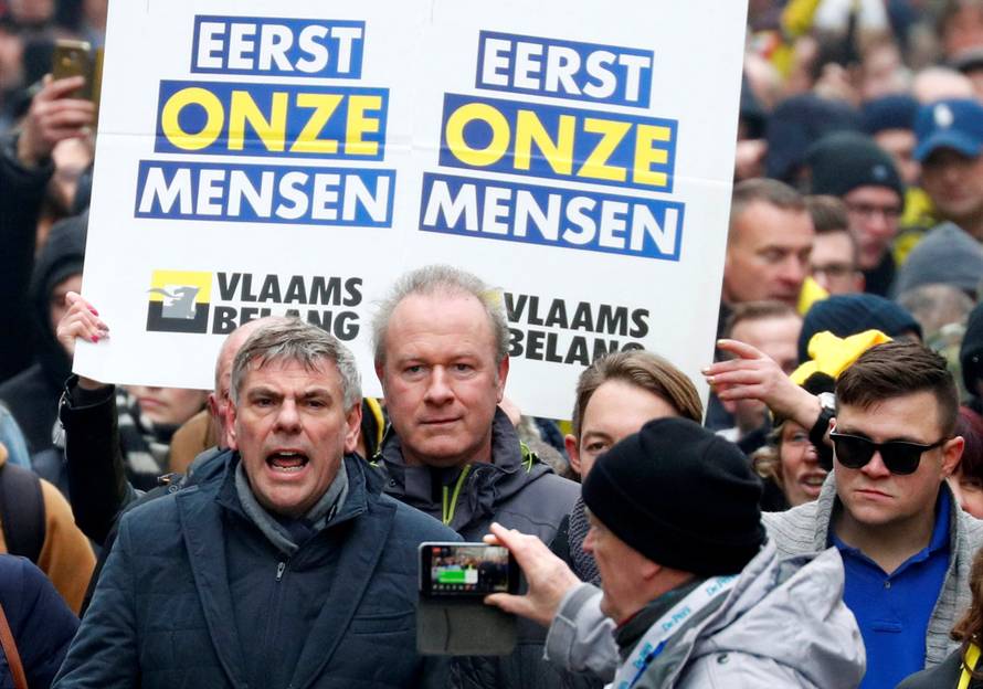 Flemish right-wing party President Filip Dewinter attends a protest against Marrakesh Migration Pact in Brussels