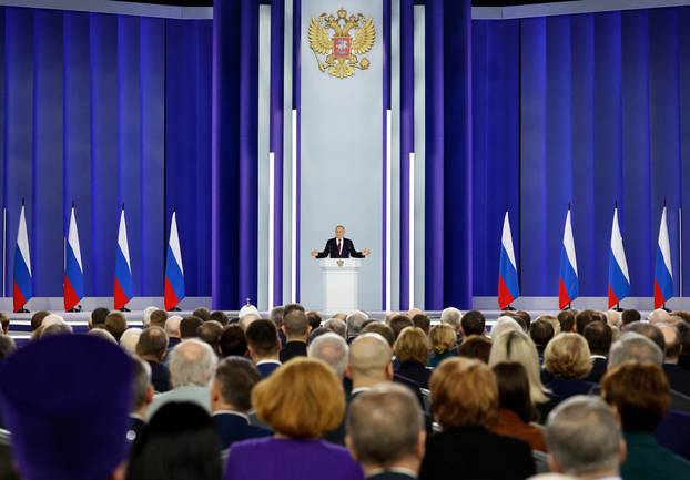 Russian President Putin delivers his annual address to the Federal Assembly in Moscow