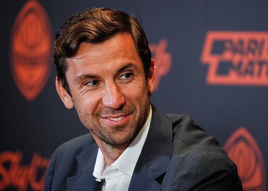 Former captain of Croatian national soccer team, Srna attends a news conference in Kiev