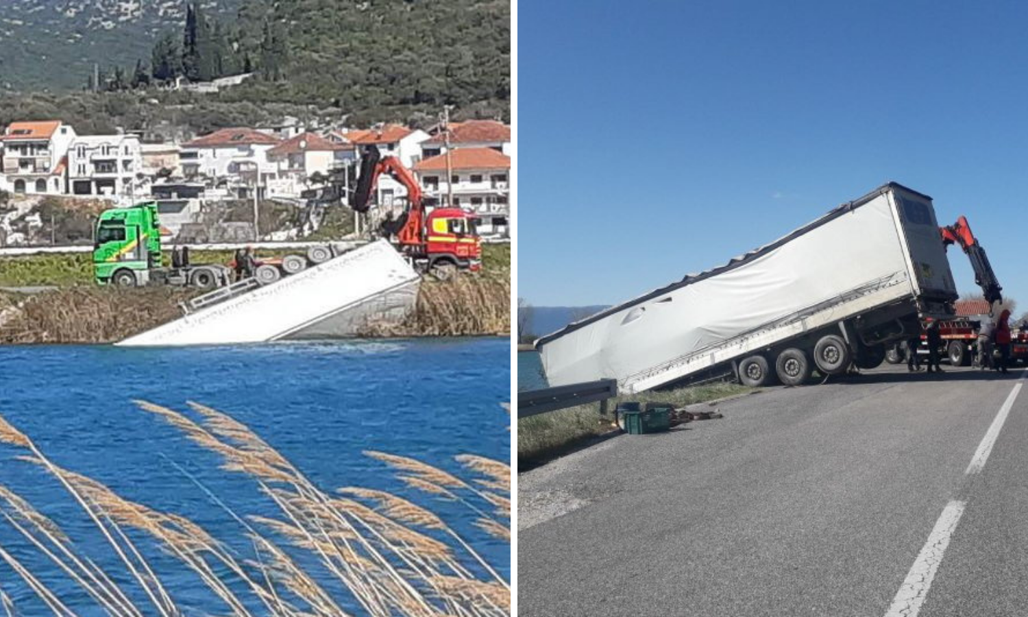 Olujna bura odgurala prikolicu šlepera u korito Neretve